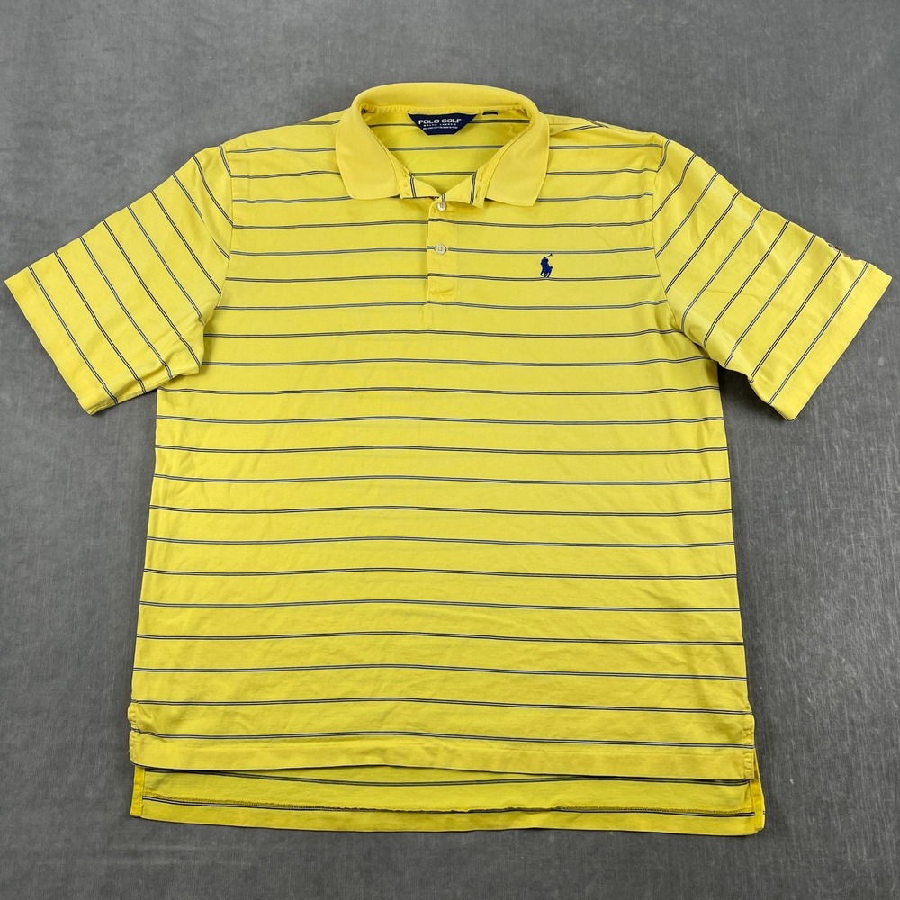 Polo Golf Ralph Lauren Mens L Yellow Striped Pima Cotton Polo Shirt Golfer Logo